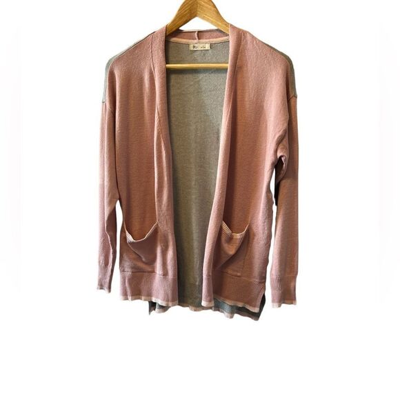 Rose & Grey Colour Blocked Lightweight Open Long Sleeve Cardigan With Pockets S - Picture 1 of 8